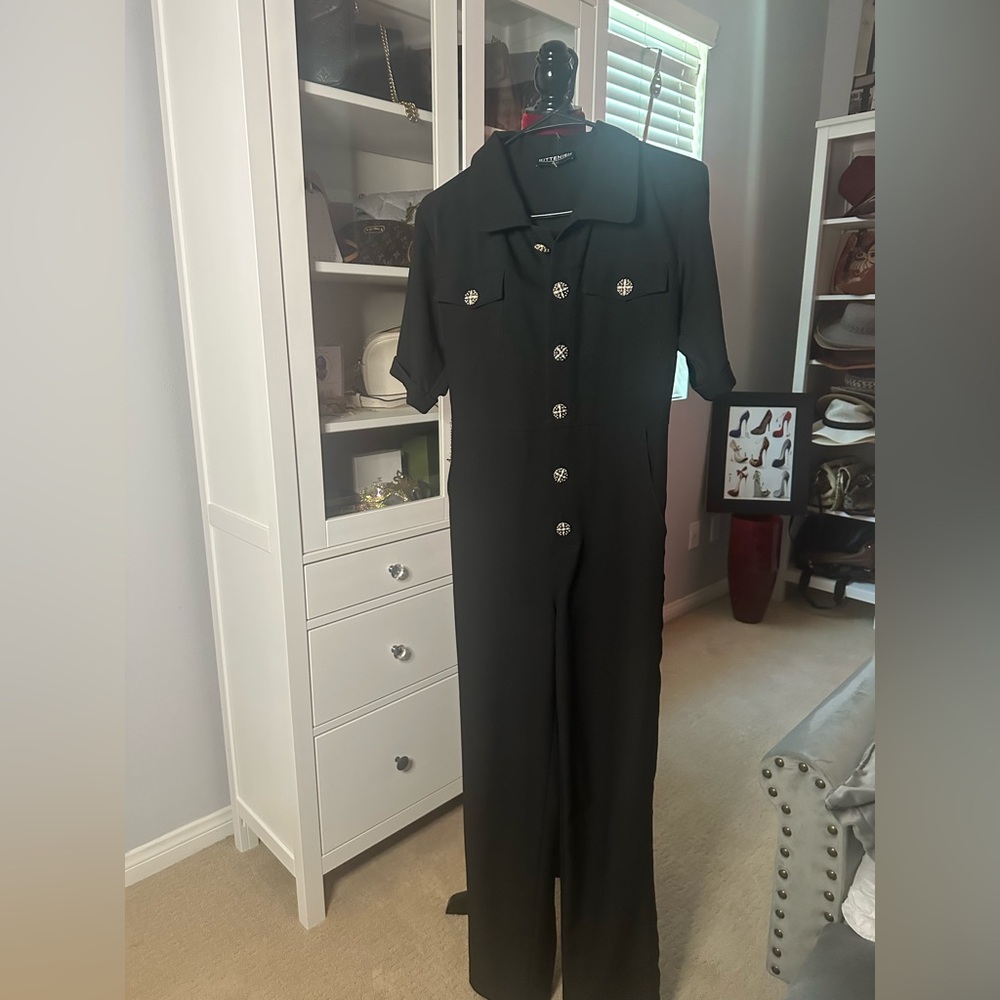 Kittenish Black Utility Jumpsuit with Collared Neckline